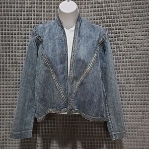 Boston Proper Cropped Denim Jacket SzSm VTG Open Jean Moto Punk Rock Grunge Boho